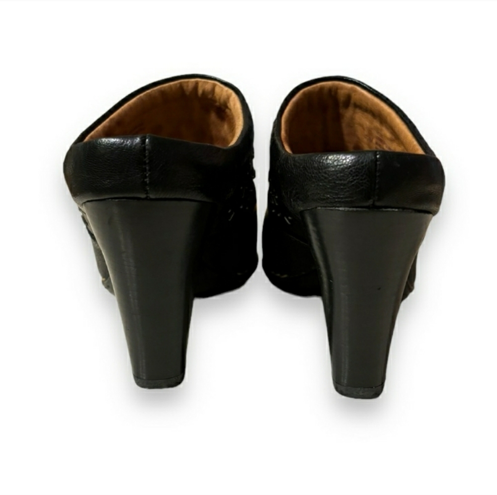 SOFFT Black Leather Heeled Mules Silver Stud Design - Picture 3 of 7